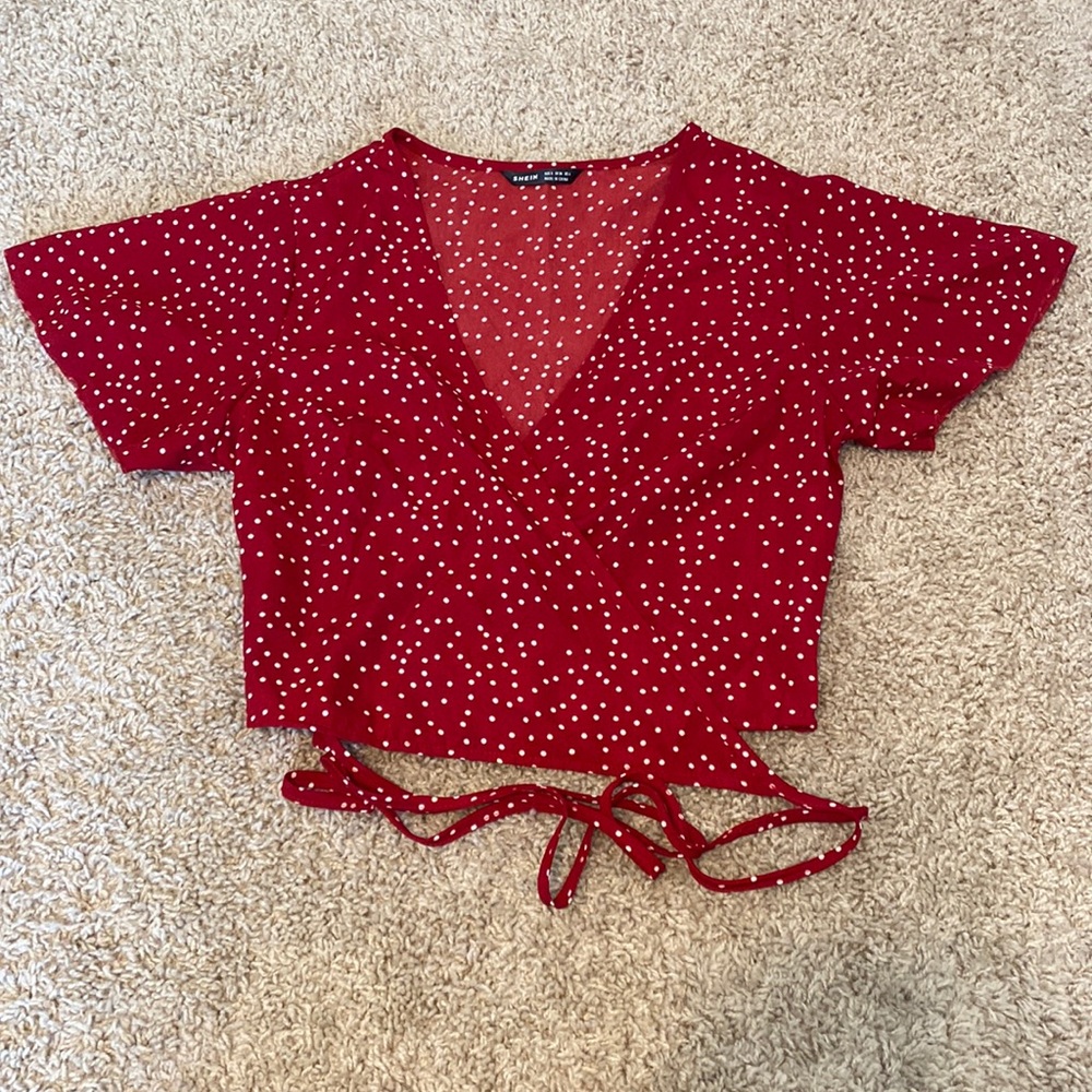 Red & White Polka Dot Crop Wrap Top